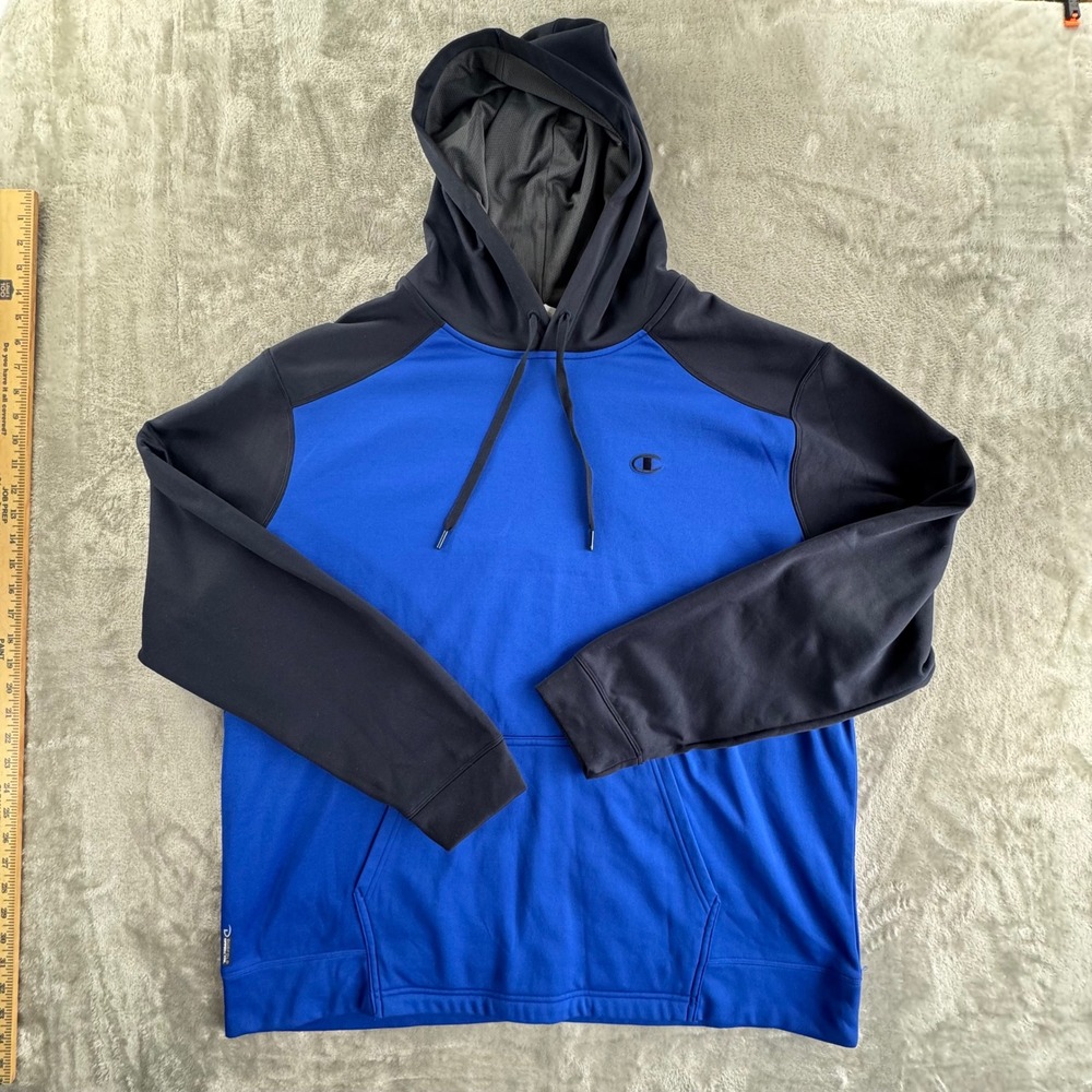 Champion Hoodie Mens 2XL‎ Blue Black DuoFold Performance Pullover Gym Fit
